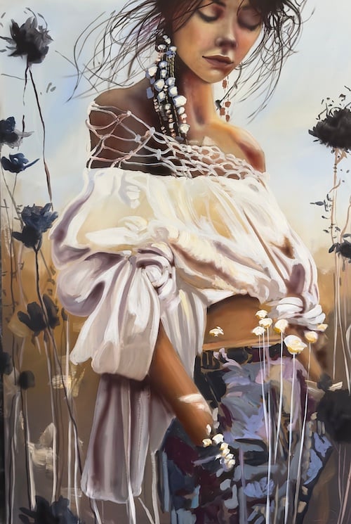 Among the dark blooms
150 x 100 cm.
25.000, -
Se det i mit atelier